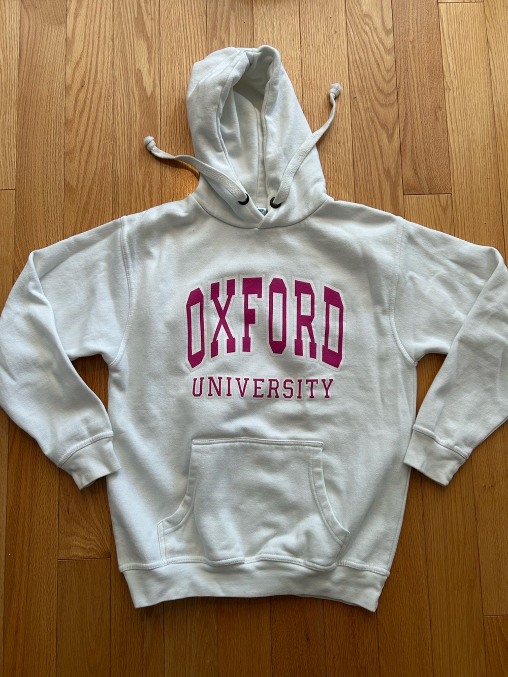 Oxford University White Hoodie with Pink Lettering